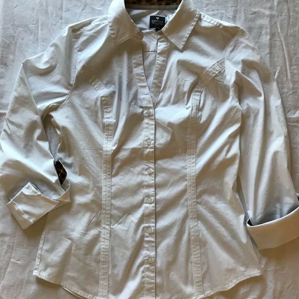 Express Button-Down Shirt with Leopard Details, Size 10 | New with Tags